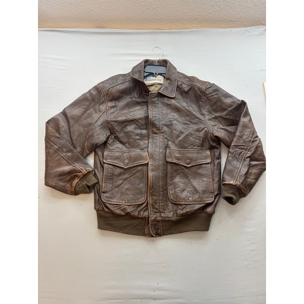 Vintage Aeropostale Brown Leather A-2 Flight Aviator Bomber Jacket Size 38L